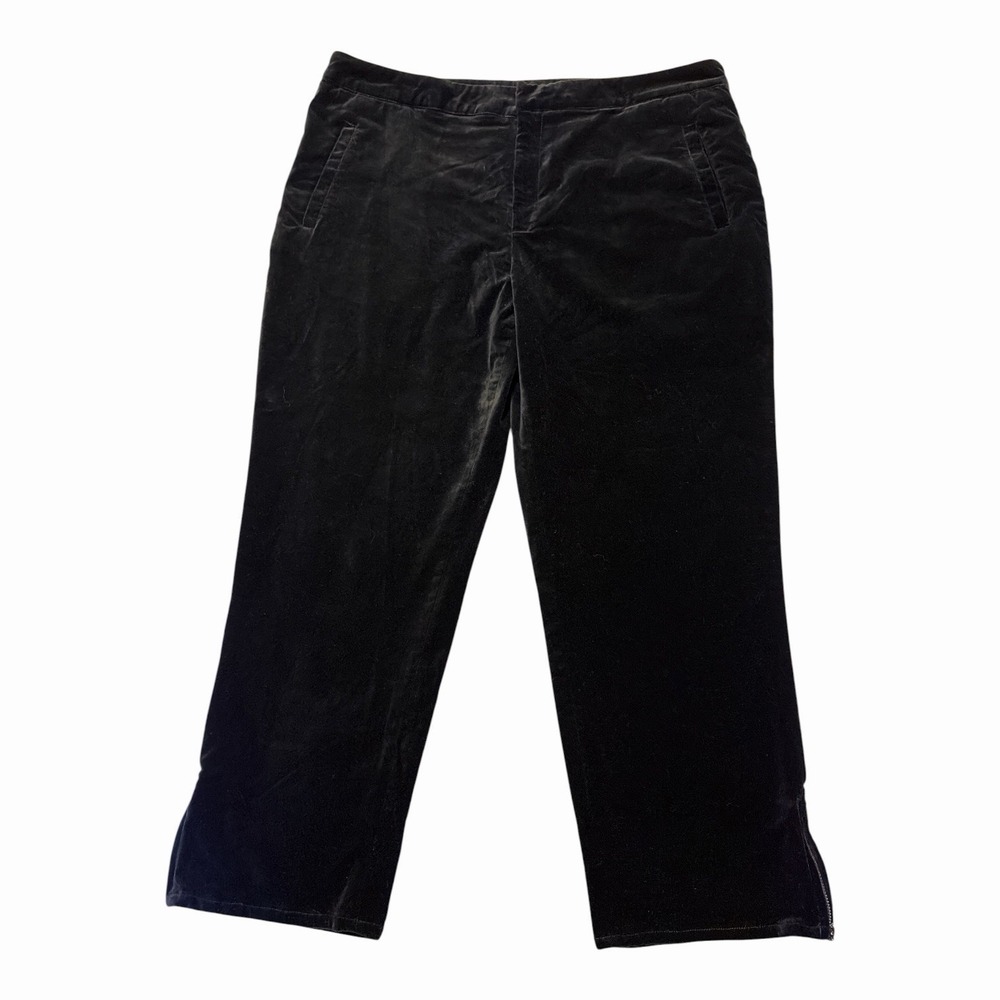 Fat Face Women's Black Velvet Cropped Pants Straight Leg Pockets Zip Ankle 14